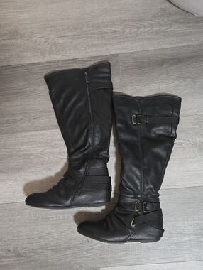 Dream Pairs Wide Calf Black Over-The-Knee Buckle Riding Boots 8.5